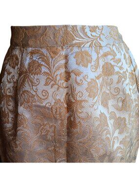 Vintage Skirt 24W 24" 50's Brocade Pencil Satin Gold Floral Mid-Length